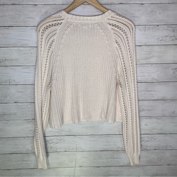 American Eagle AE Open Knit Crochet Cropped Oversized Sweater XS Cream White - Picture 4 of 5